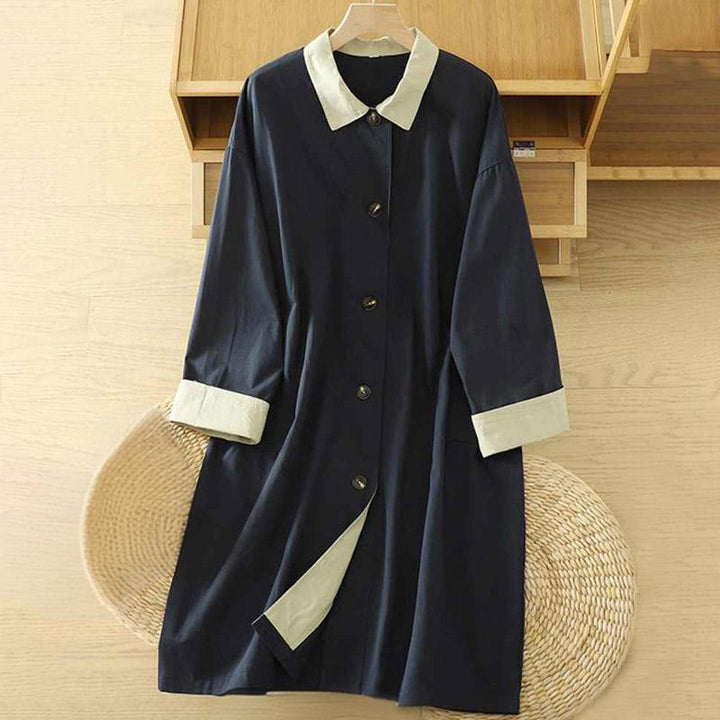 Damen-Baumwollmantel mit langen Ärmeln und Taschen, verziert mit Buddha Stones, Reversknöpfen im Patchwork-Design und Taschen - Mitternachtsblau - US12, UK/AU16, EU44 (XL) - image 11