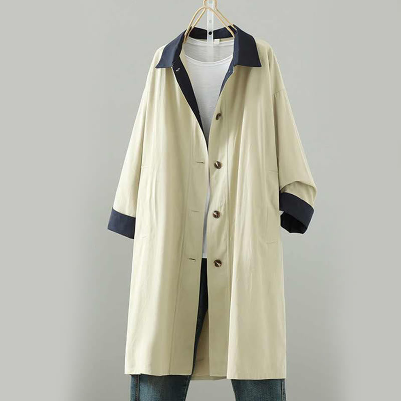 Damen-Baumwollmantel mit langen Ärmeln und Taschen, verziert mit Buddha Stones, Reversknöpfen im Patchwork-Design und Taschen - image 0