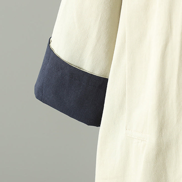 Damen-Baumwollmantel mit langen Ärmeln und Taschen, verziert mit Buddha Stones, Reversknöpfen im Patchwork-Design und Taschen - image 6