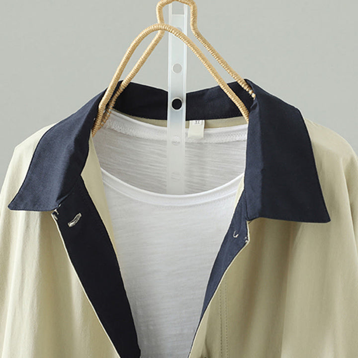 Damen-Baumwollmantel mit langen Ärmeln und Taschen, verziert mit Buddha Stones, Reversknöpfen im Patchwork-Design und Taschen - image 3