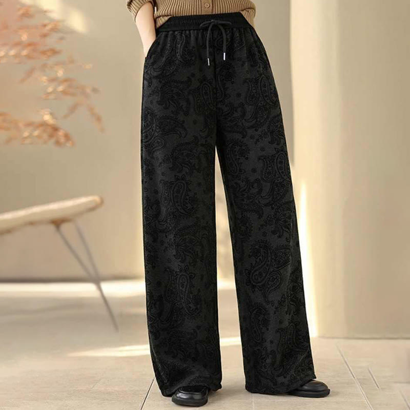 Buddha Stones Jacquard Paisley Muster Damen Weite Bein Thermofleece-gefütterte Baumwollhose mit Taschen - image 8