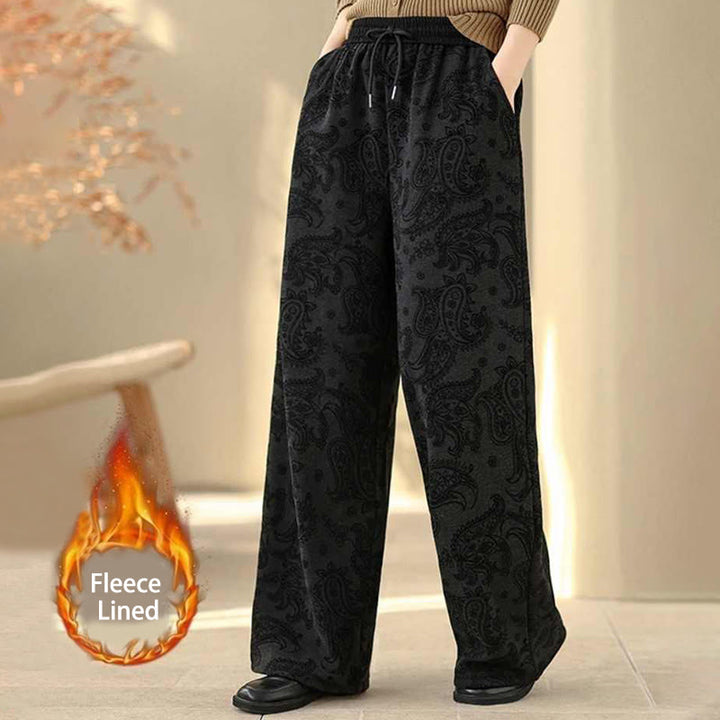Buddha Stones Jacquard Paisley Muster Damen Weite Bein Thermofleece-gefütterte Baumwollhose mit Taschen - Schwarz - US6, UK/AU10, EU38 (XL) - image 5
