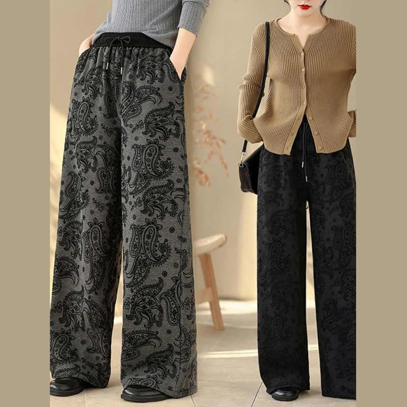 Buddha Stones Jacquard Paisley Muster Damen Weite Bein Thermofleece-gefütterte Baumwollhose mit Taschen - image 14