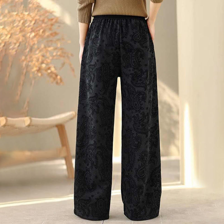 Buddha Stones Jacquard Paisley Muster Damen Weite Bein Thermofleece-gefütterte Baumwollhose mit Taschen - image 7