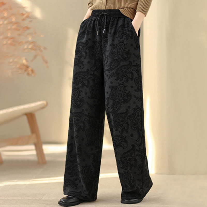 Buddha Stones Jacquard Paisley Muster Damen Weite Bein Thermofleece-gefütterte Baumwollhose mit Taschen - image 6