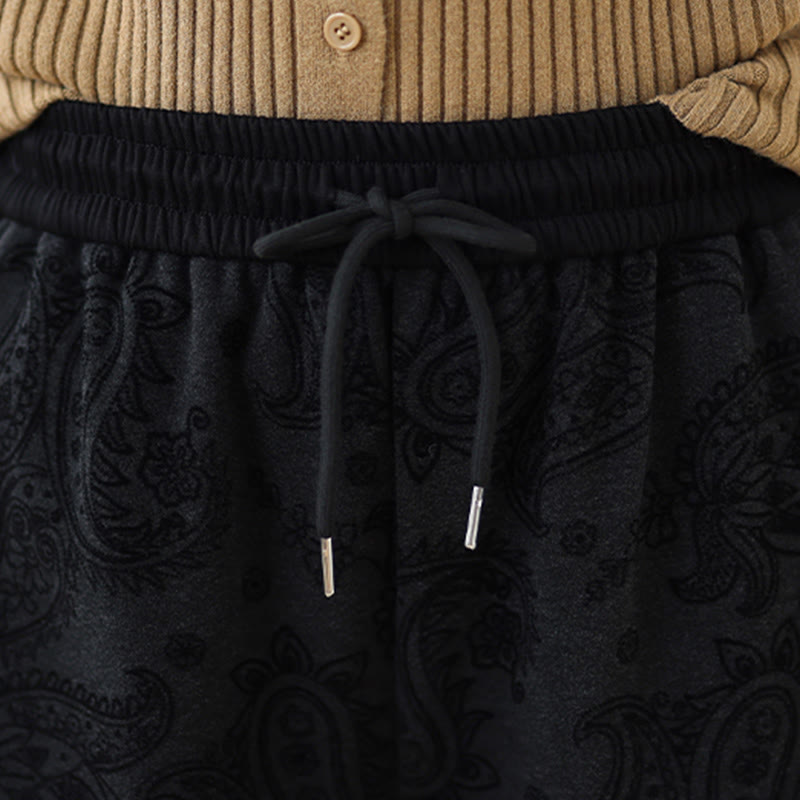 Buddha Stones Jacquard Paisley Muster Damen Weite Bein Thermofleece-gefütterte Baumwollhose mit Taschen - image 11