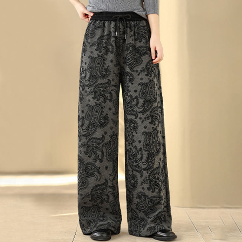 Buddha Stones Jacquard Paisley Muster Damen Weite Bein Thermofleece-gefütterte Baumwollhose mit Taschen - image 3
