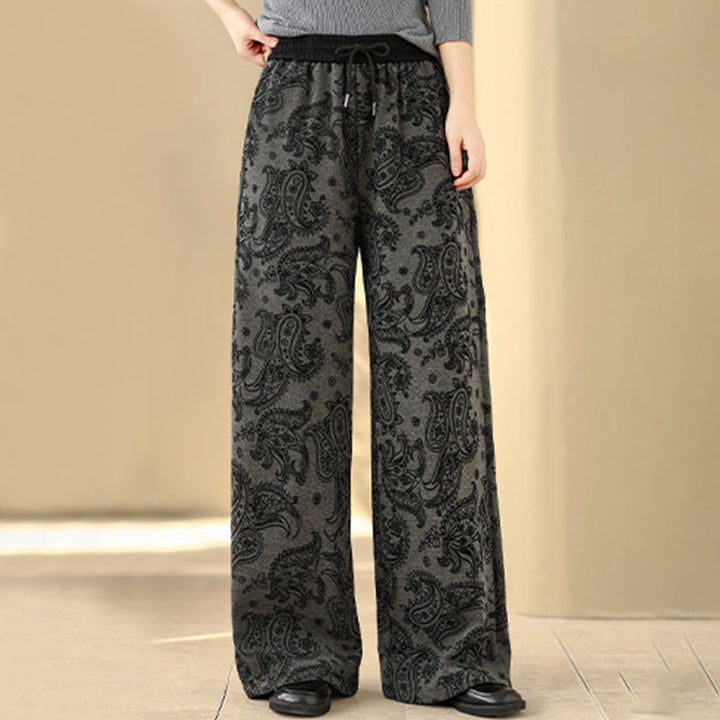 Buddha Stones Jacquard Paisley Muster Damen Weite Bein Thermofleece-gefütterte Baumwollhose mit Taschen - image 3