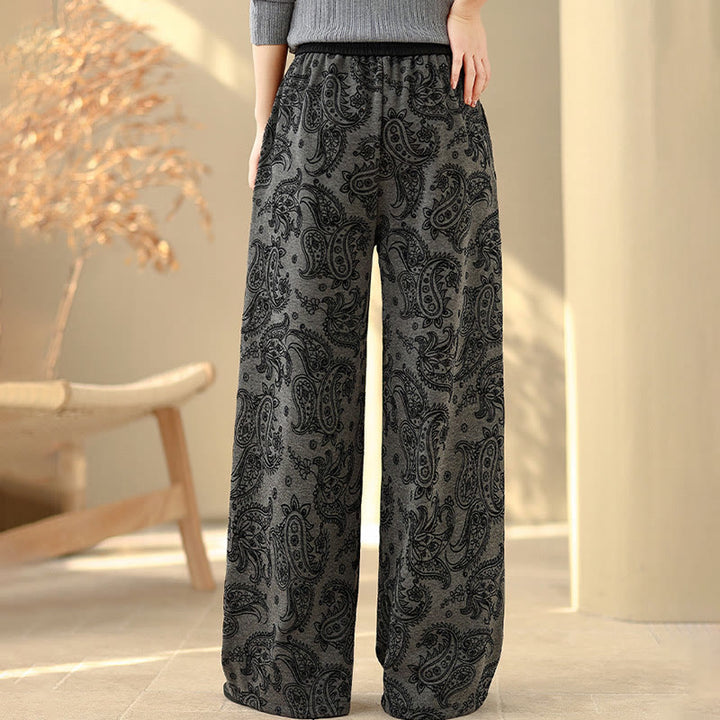 Buddha Stones Jacquard Paisley Muster Damen Weite Bein Thermofleece-gefütterte Baumwollhose mit Taschen - image 4