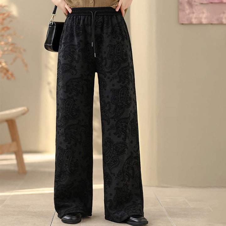 Buddha Stones Jacquard Paisley Muster Damen Weite Bein Thermofleece-gefütterte Baumwollhose mit Taschen - image 10