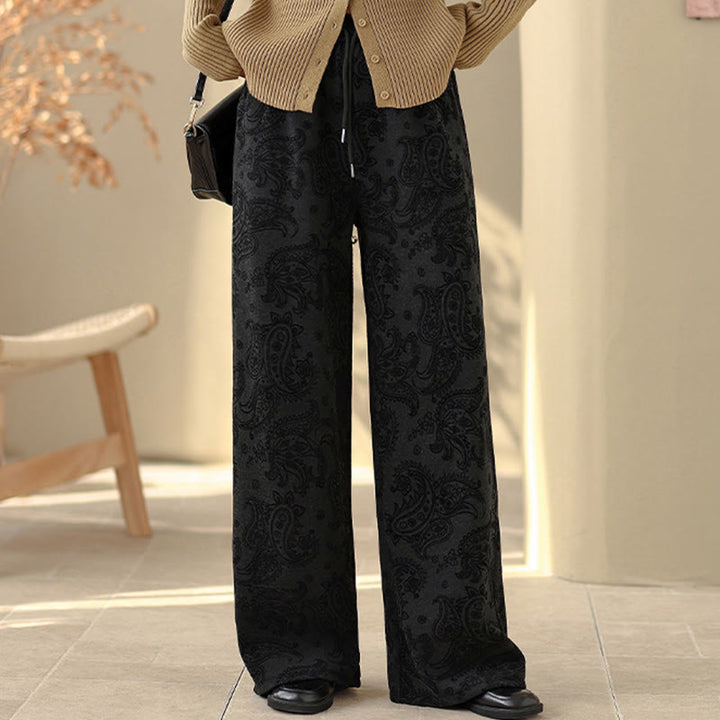 Buddha Stones Jacquard Paisley Muster Damen Weite Bein Thermofleece-gefütterte Baumwollhose mit Taschen - image 9