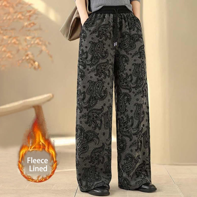 Buddha Stones Jacquard Paisley Muster Damen Weite Bein Thermofleece-gefütterte Baumwollhose mit Taschen - DimGray - US6, UK/AU10, EU38 (XL) - image 1