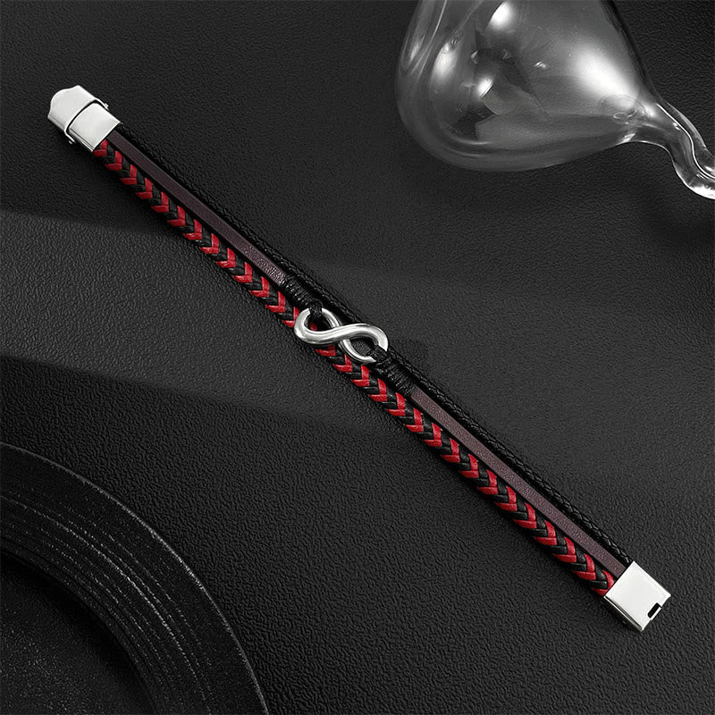 Buddha Stones Infinitely Design Titanstahl Geflochtenes Dreilagen-Lederarmband - image 8