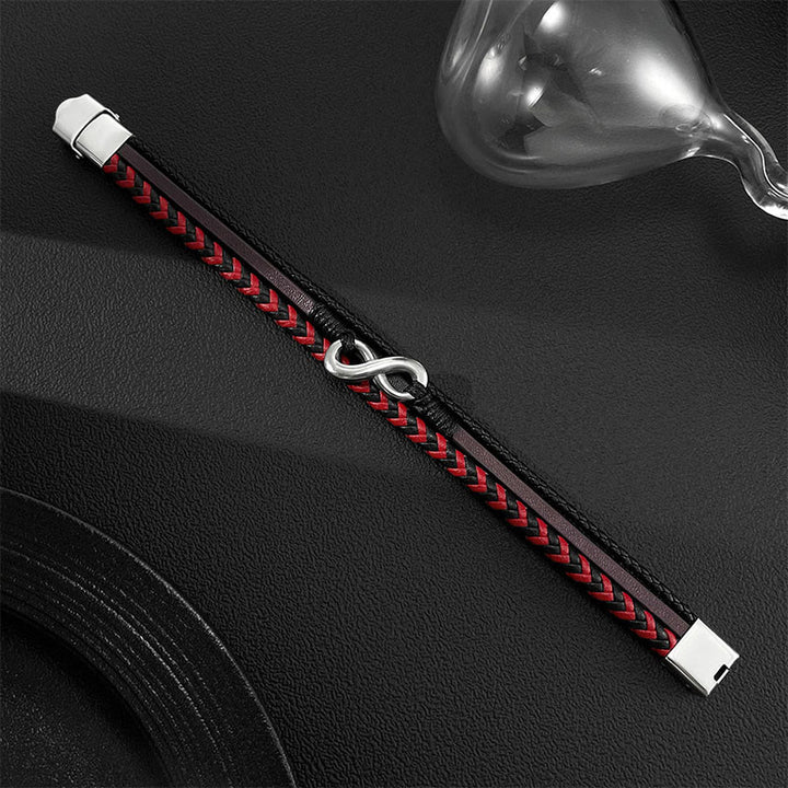 Buddha Stones Infinitely Design Titanstahl Geflochtenes Dreilagen-Lederarmband - image 8