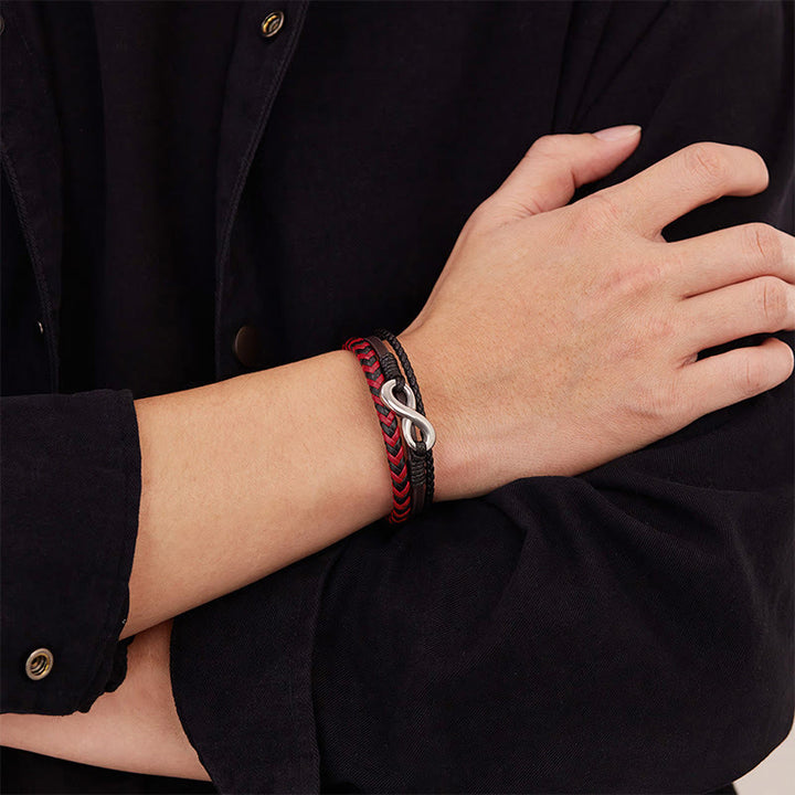 Buddha Stones Infinitely Design Titanstahl Geflochtenes Dreilagen-Lederarmband - image 13