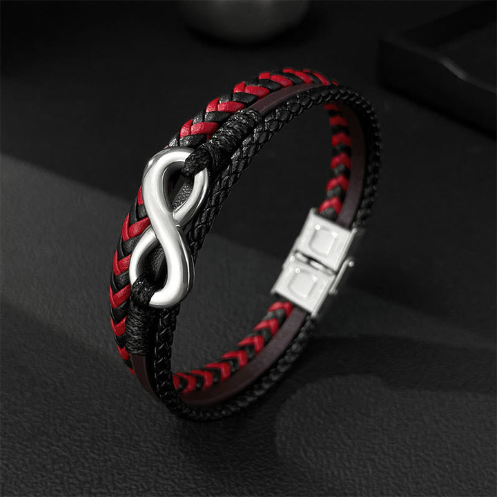 Buddha Stones Infinitely Design Titanstahl Geflochtenes Dreilagen-Lederarmband - Leder (Handgelenkumfang: 18-20 cm) - image 0