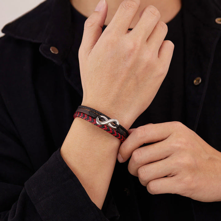 Buddha Stones Infinitely Design Titanstahl Geflochtenes Dreilagen-Lederarmband - image 12