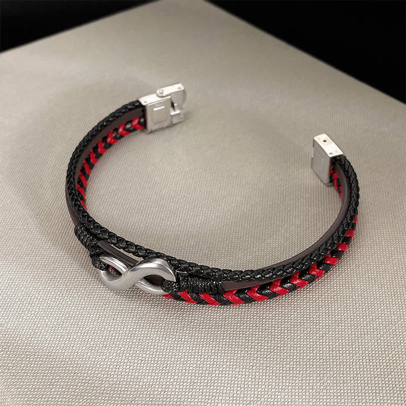 Buddha Stones Infinitely Design Titanstahl Geflochtenes Dreilagen-Lederarmband - image 4