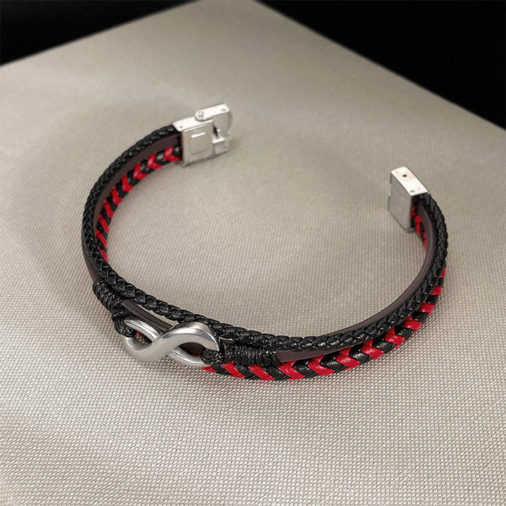 Buddha Stones Infinitely Design Titanstahl Geflochtenes Dreilagen-Lederarmband - image 4