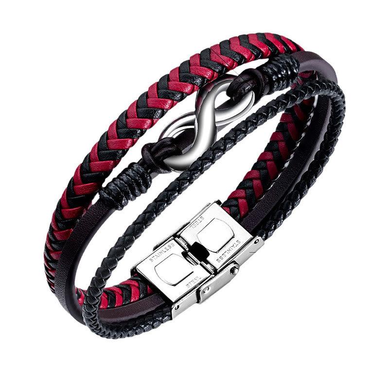 Buddha Stones Infinitely Design Titanstahl Geflochtenes Dreilagen-Lederarmband - image 9