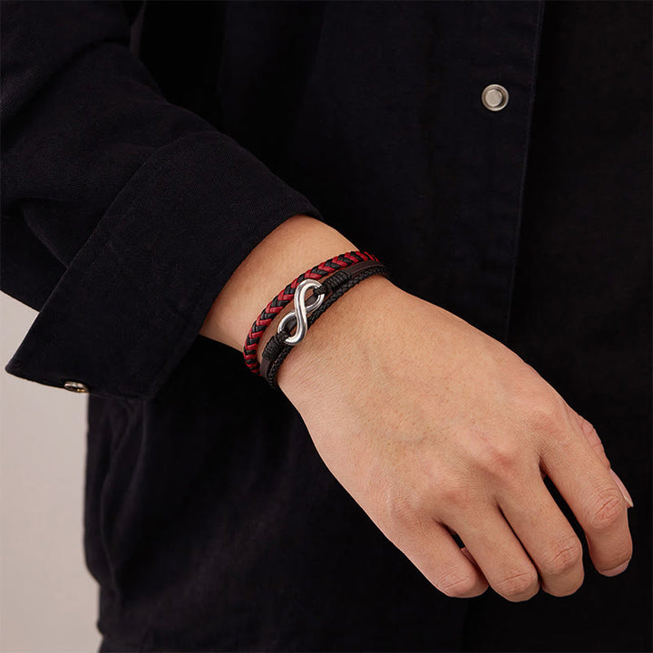 Buddha Stones Infinitely Design Titanstahl Geflochtenes Dreilagen-Lederarmband - image 11
