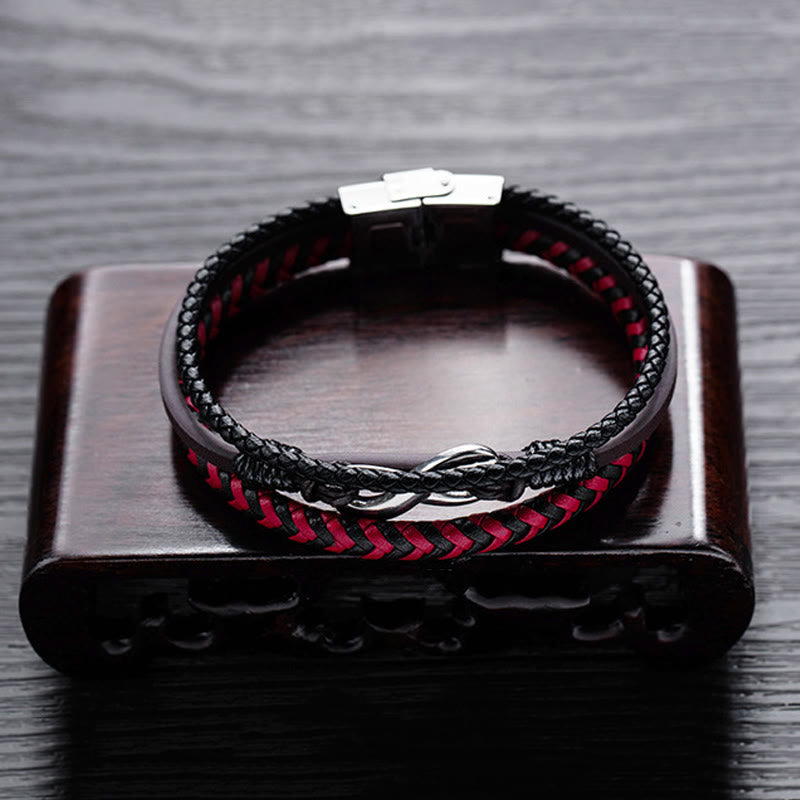 Buddha Stones Infinitely Design Titanstahl Geflochtenes Dreilagen-Lederarmband - image 7