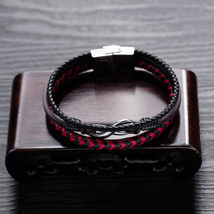 Buddha Stones Infinitely Design Titanstahl Geflochtenes Dreilagen-Lederarmband - image 7