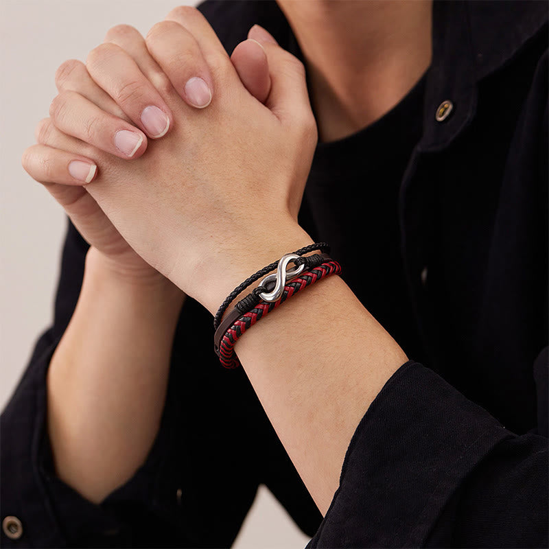 Buddha Stones Infinitely Design Titanstahl Geflochtenes Dreilagen-Lederarmband - image 10