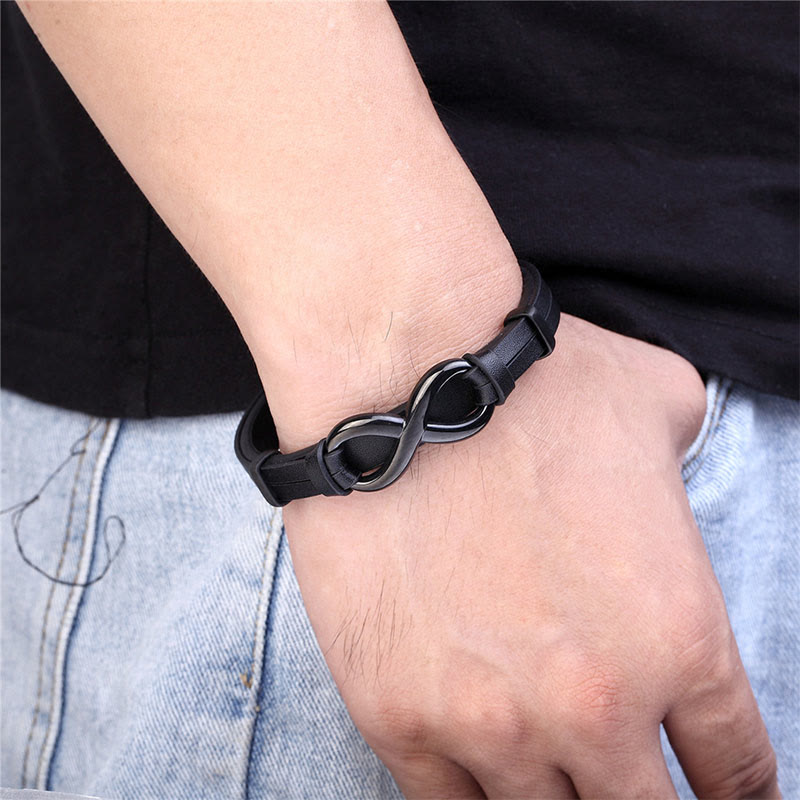 Buddha Stones Infinitely Design Titanstahl einlagiges Leder Balance-Armband - image 4
