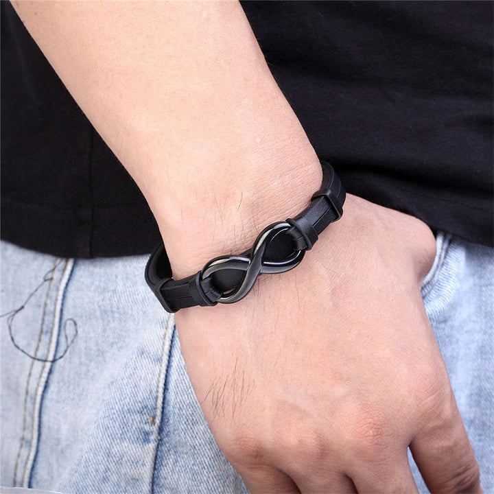 Buddha Stones Infinitely Design Titanstahl einlagiges Leder Balance-Armband - image 4