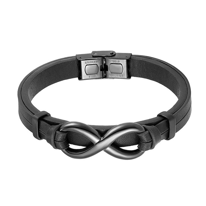Buddha Stones Infinitely Design Titanstahl einlagiges Leder Balance-Armband - image 2