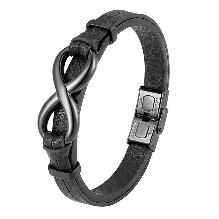 Buddha Stones Infinitely Design Titanstahl einlagiges Leder Balance-Armband - Schwarz (Handgelenkumfang: 18-22 cm) - image 0
