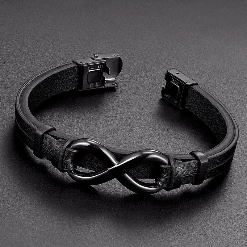 Buddha Stones Infinitely Design Titanstahl einlagiges Leder Balance-Armband - image 3