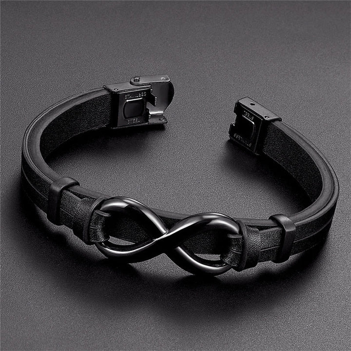 Buddha Stones Infinitely Design Titanstahl einlagiges Leder Balance-Armband - image 3