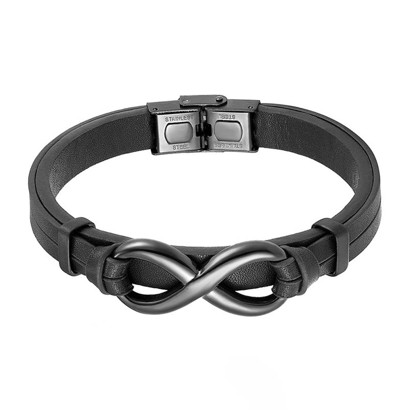 Buddha Stones Infinitely Design Titanstahl einlagiges Leder Balance-Armband - image 1