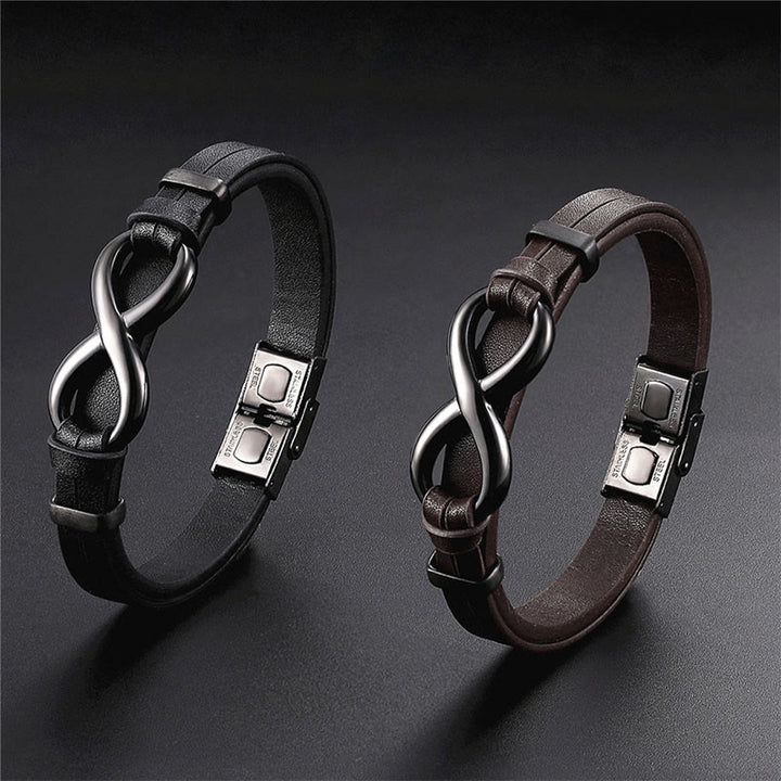 Buddha Stones Infinitely Design Titanstahl einlagiges Leder Balance-Armband - image 9