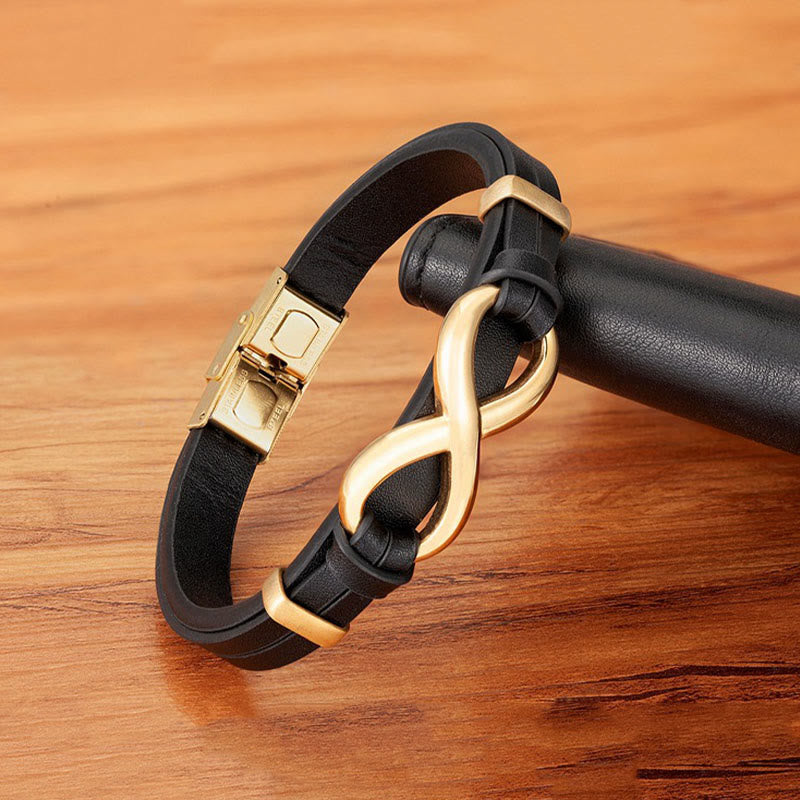 Buddha Stones, unendliches Design, Titanstahl, mehrfarbiges Leder, verstärktes Armband - image 1