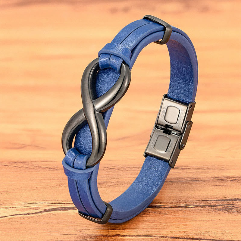Buddha Stones, unendliches Design, Titanstahl, mehrfarbiges Leder, verstärktes Armband - Blaues Leder, schwarze Schnalle - 20-22 cm - image 11