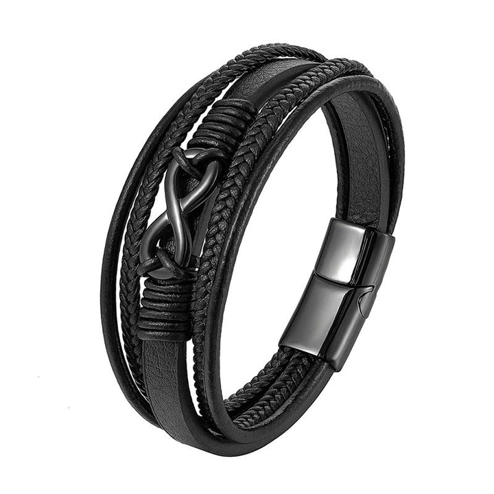 Buddha Stones, farbenfrohes, unendlich langes Armband aus Titanstahl und mehrlagigem Leder - Schwarz (Handgelenkumfang: 18-22 cm) - image 6