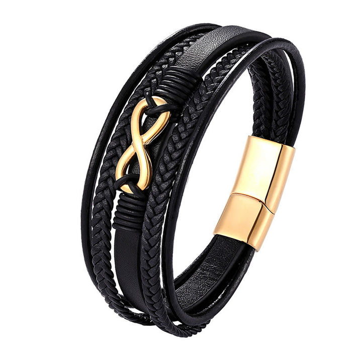 Buddha Stones, farbenfrohes, unendlich langes Armband aus Titanstahl und mehrlagigem Leder - Gold (Handgelenkumfang: 18-22 cm) - image 0