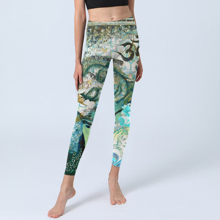 Leggings mit Buddha Stones, Om-Symbol, menschlicher Figur, Pfauen- und Lotusmuster, Damen-Yogahosen - image 5