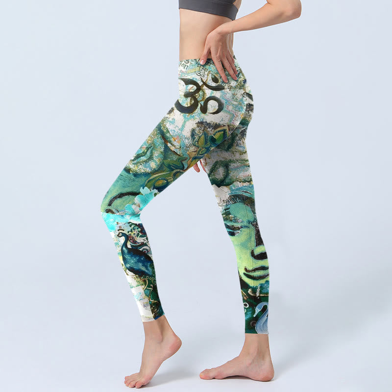 Leggings mit Buddha Stones, Om-Symbol, menschlicher Figur, Pfauen- und Lotusmuster, Damen-Yogahosen - image 2