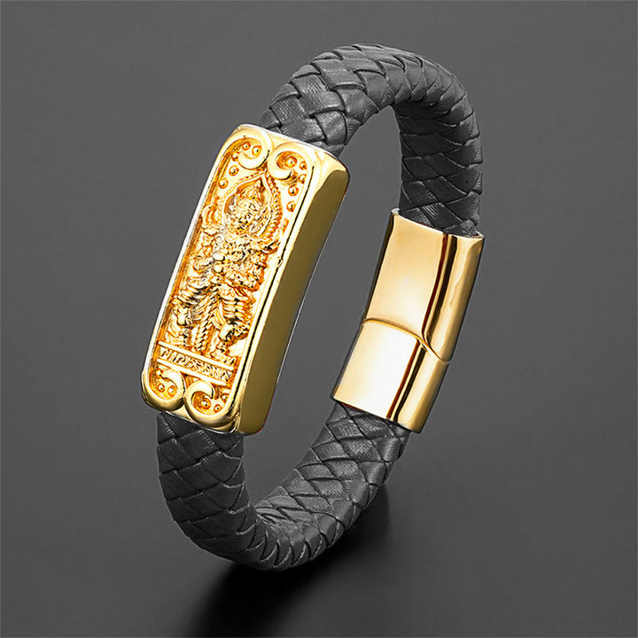Buddha Stones, Buddha-Symbol, Titanstahl, Leder, verstärktes Armband - image 1