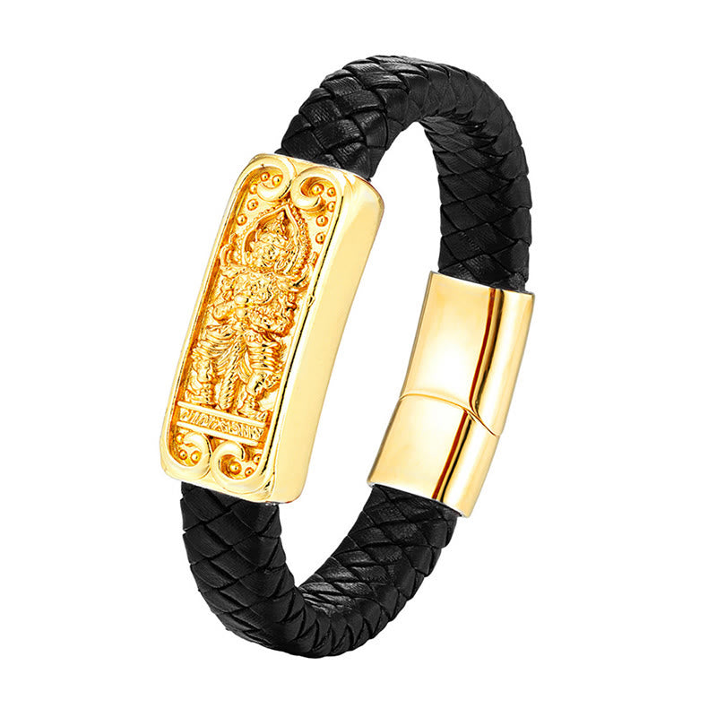 Buddha Stones, Buddha-Symbol, Titanstahl, Leder, verstärktes Armband - Schwarz (Handgelenkumfang: 18-22 cm) - image 0