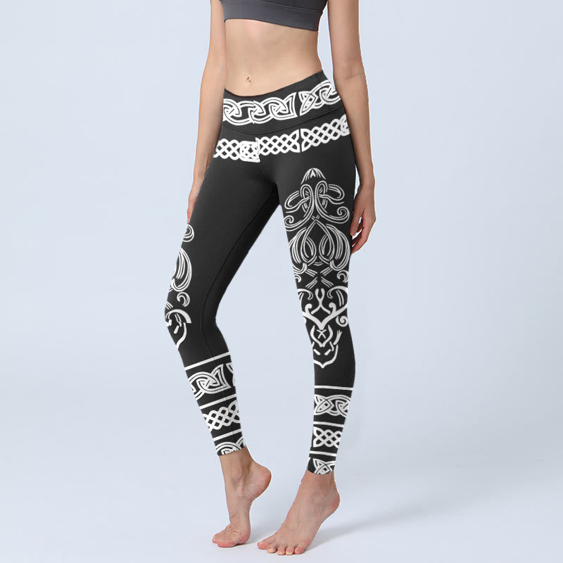 Leggings mit Buddha Stones -Motiv, symmetrischem keltischem Knotenmuster, Yogahose für Damen - Schwarz - US18, UK/AU22, EU50 (4XL) - image 0