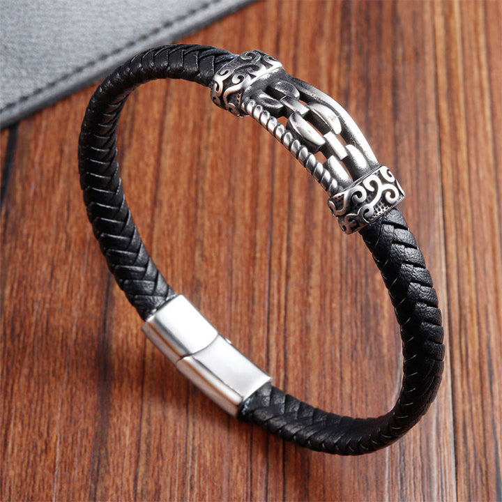 Buddha Stones ​​Kettenglieder-Design Titanstahl Mehrlagiges Leder Balance Geflochtenes Armband - image 10