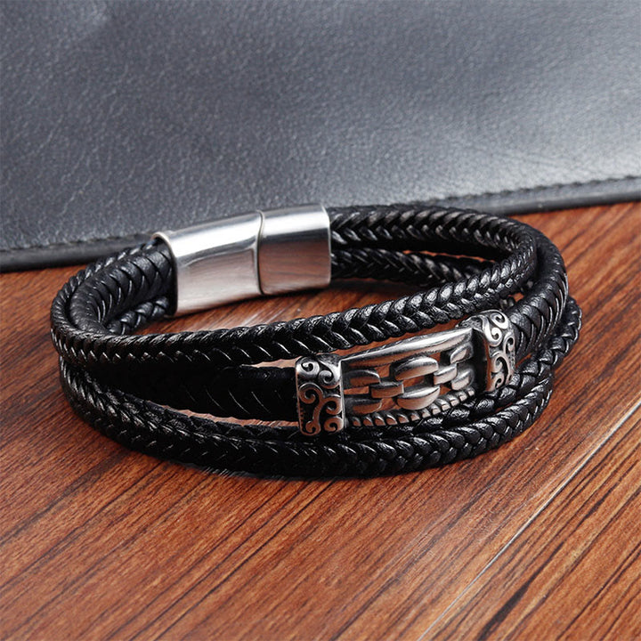 Buddha Stones ​​Kettenglieder-Design Titanstahl Mehrlagiges Leder Balance Geflochtenes Armband - image 5