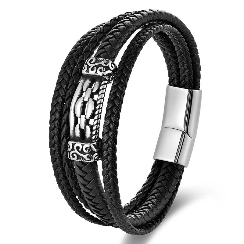 Buddha Stones ​​Kettenglieder-Design Titanstahl Mehrlagiges Leder Balance Geflochtenes Armband - image 6