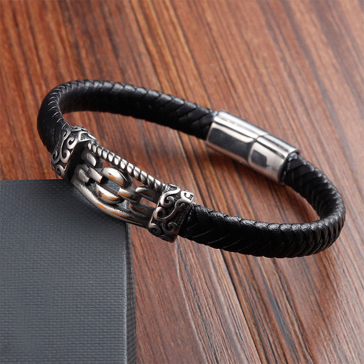 Buddha Stones ​​Kettenglieder-Design Titanstahl Mehrlagiges Leder Balance Geflochtenes Armband - image 12