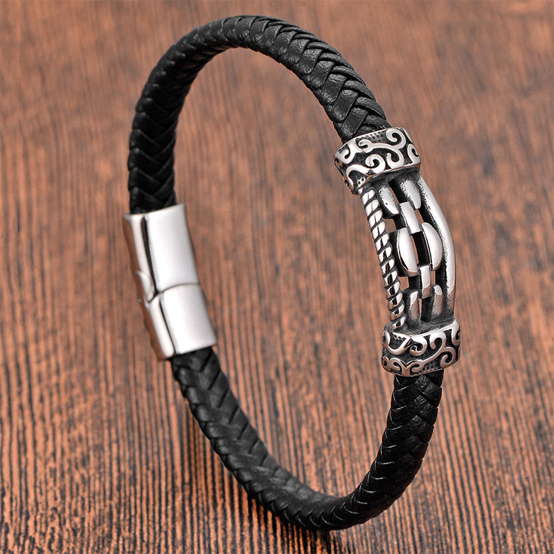 Buddha Stones ​​Kettenglieder-Design Titanstahl Mehrlagiges Leder Balance Geflochtenes Armband - Einlagig (Handgelenkumfang: 18-20 cm) - image 9